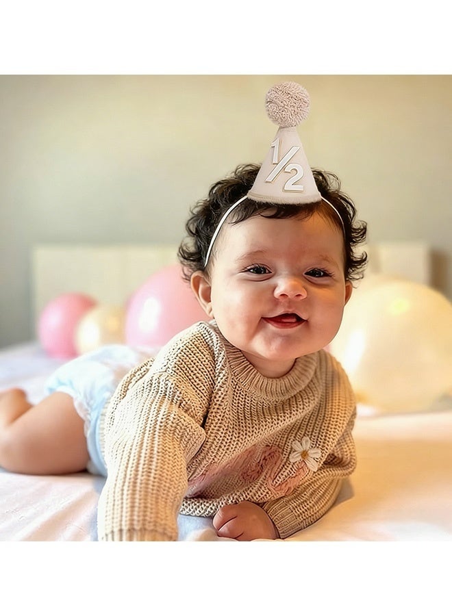 قبعة عيد ميلاد نصف السنة، تاج عيد ميلاد نصف السنة، أغطية الرأس لحفلات أعياد الميلاد للأطفال، قبعة حفلات أعياد الميلاد للأطفال بعمر ستة أشهر للبنات/الأولاد، زينة عيد ميلاد نصف السنة - Image 3